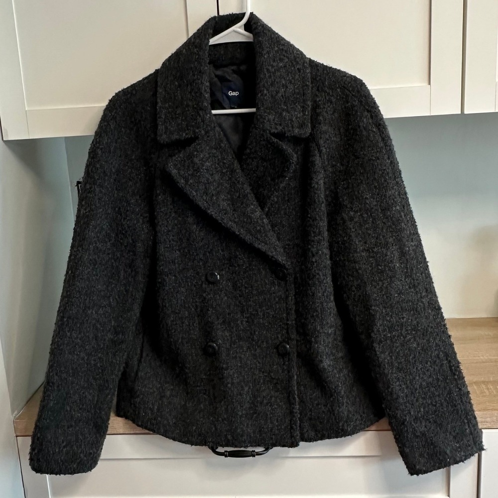 VTG 90s Y2K GAP Pea Coat Wool Blend Black‎ Double Breasted Y2K Classic French
